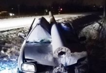 O włos od tragedii – osobówką skosił słup energetyczny